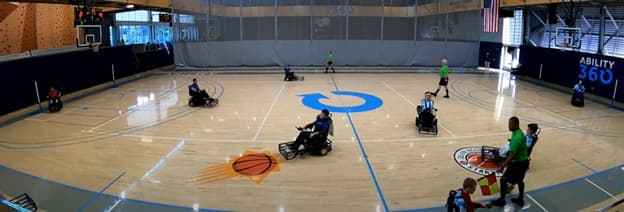 A wheelchair power soccer game under way in Phoenix